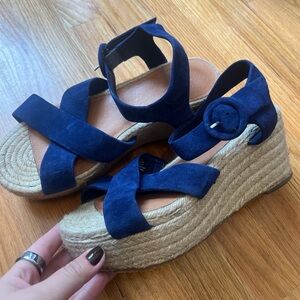 Navy Platform Suede Halogen Sandal
